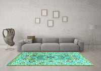 Machine Washable Abstract Turquoise Modern Rug, wshabs4287turq