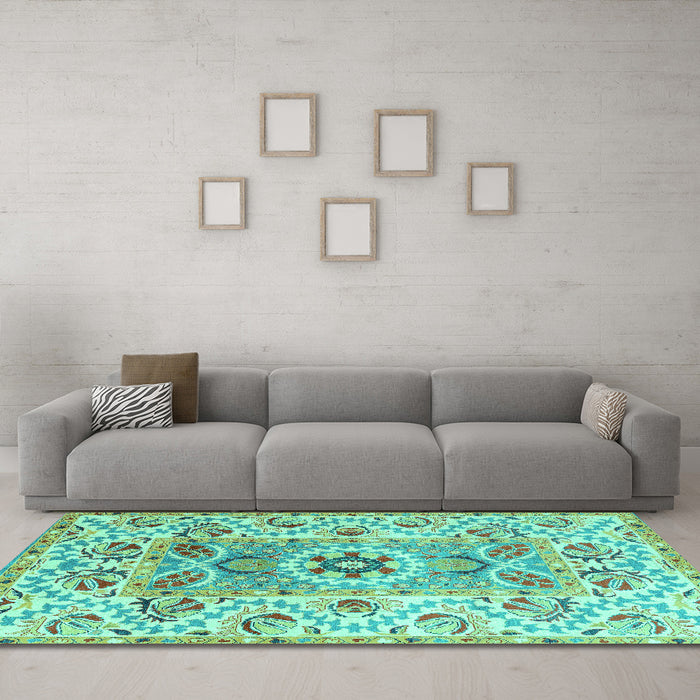 Machine Washable Abstract Turquoise Modern Area Rugs in a Living Room,, wshabs4287turq