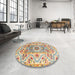 Round Abstract Dark Almond Brown Modern Rug in a Office, abs4287