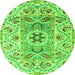 Round Machine Washable Abstract Green Modern Area Rugs, wshabs4287grn