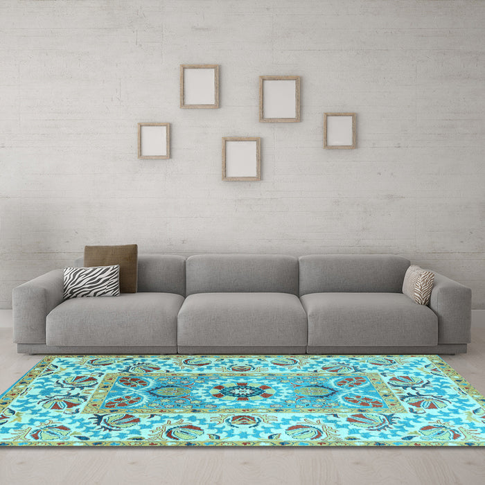 Machine Washable Abstract Light Blue Modern Rug in a Living Room, wshabs4287lblu