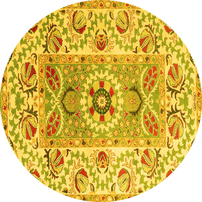 Round Machine Washable Abstract Yellow Modern Rug, wshabs4287yw