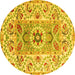 Round Machine Washable Abstract Yellow Modern Rug, wshabs4287yw