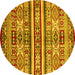 Round Machine Washable Abstract Yellow Modern Rug, wshabs4288yw