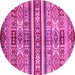 Round Machine Washable Abstract Pink Modern Rug, wshabs4288pnk