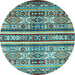 Round Machine Washable Abstract Light Blue Modern Rug, wshabs4288lblu