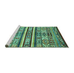 Sideview of Machine Washable Abstract Turquoise Modern Area Rugs, wshabs4288turq