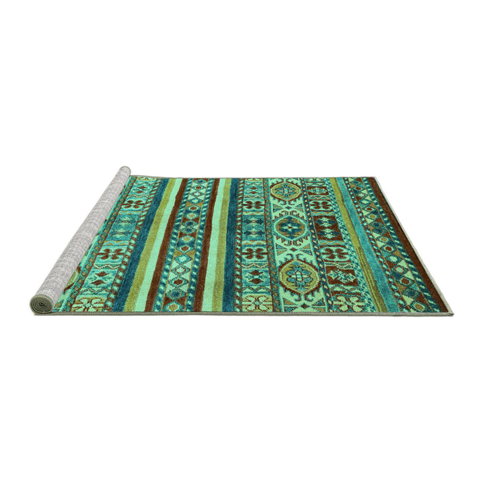 Sideview of Machine Washable Abstract Turquoise Modern Area Rugs, wshabs4288turq