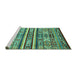 Sideview of Machine Washable Abstract Turquoise Modern Area Rugs, wshabs4288turq