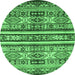 Round Abstract Emerald Green Modern Rug, abs4288emgrn