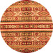 Round Machine Washable Abstract Orange Modern Area Rugs, wshabs4288org