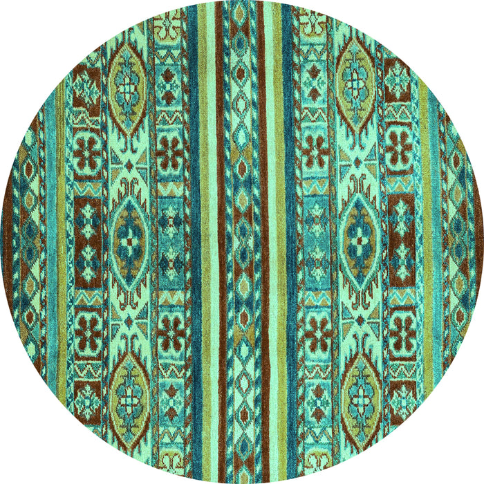 Round Machine Washable Abstract Turquoise Modern Area Rugs, wshabs4288turq