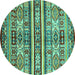 Round Machine Washable Abstract Turquoise Modern Area Rugs, wshabs4288turq