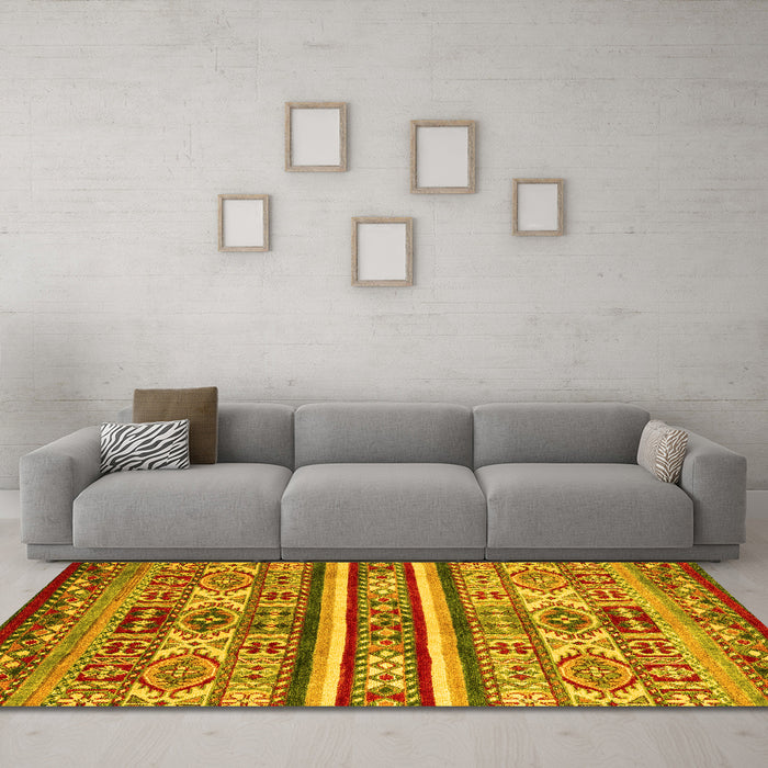 Machine Washable Abstract Yellow Modern Rug in a Living Room, wshabs4288yw