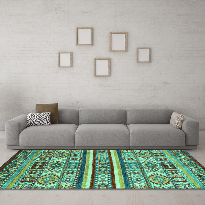 Machine Washable Abstract Turquoise Modern Area Rugs in a Living Room,, wshabs4288turq