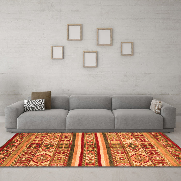 Machine Washable Abstract Orange Modern Area Rugs in a Living Room, wshabs4288org