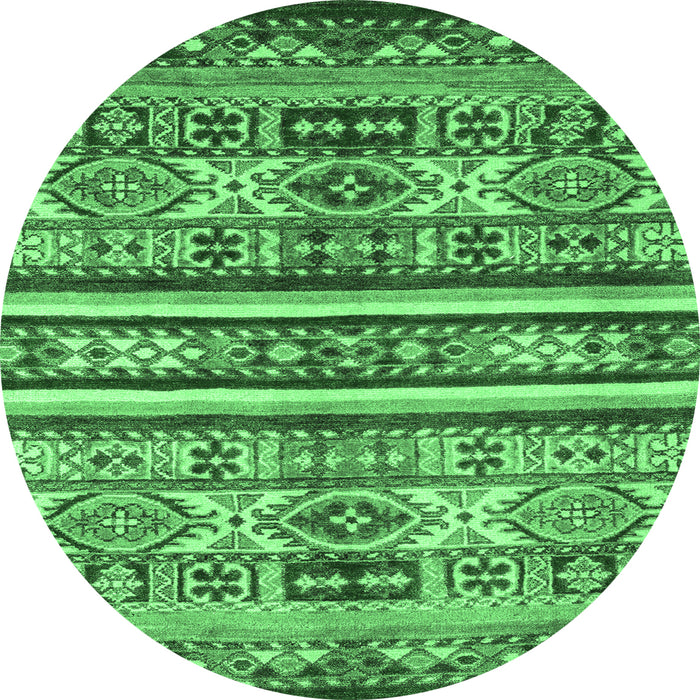 Round Machine Washable Abstract Emerald Green Modern Area Rugs, wshabs4288emgrn