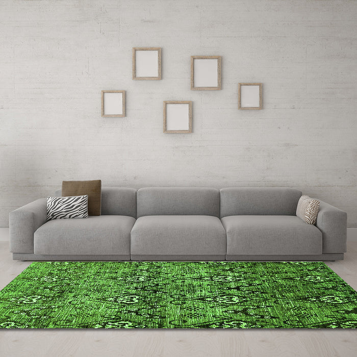 Machine Washable Abstract Green Modern Area Rugs in a Living Room,, wshabs428grn