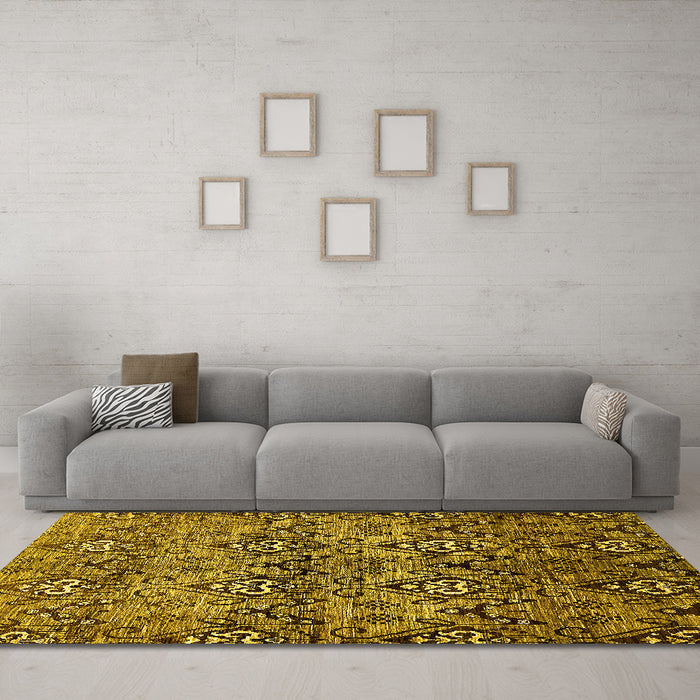 Machine Washable Abstract Yellow Modern Rug in a Living Room, wshabs428yw