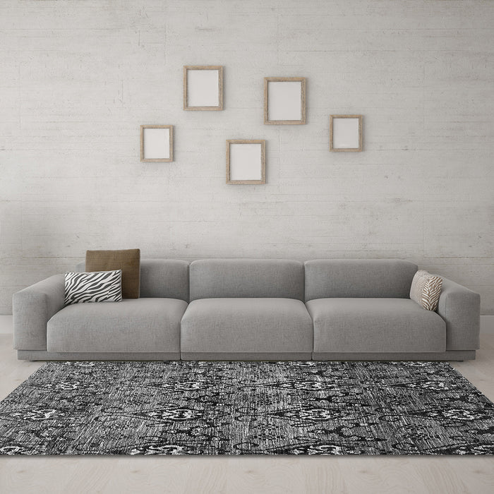 Machine Washable Abstract Gray Modern Rug in a Living Room,, wshabs428gry