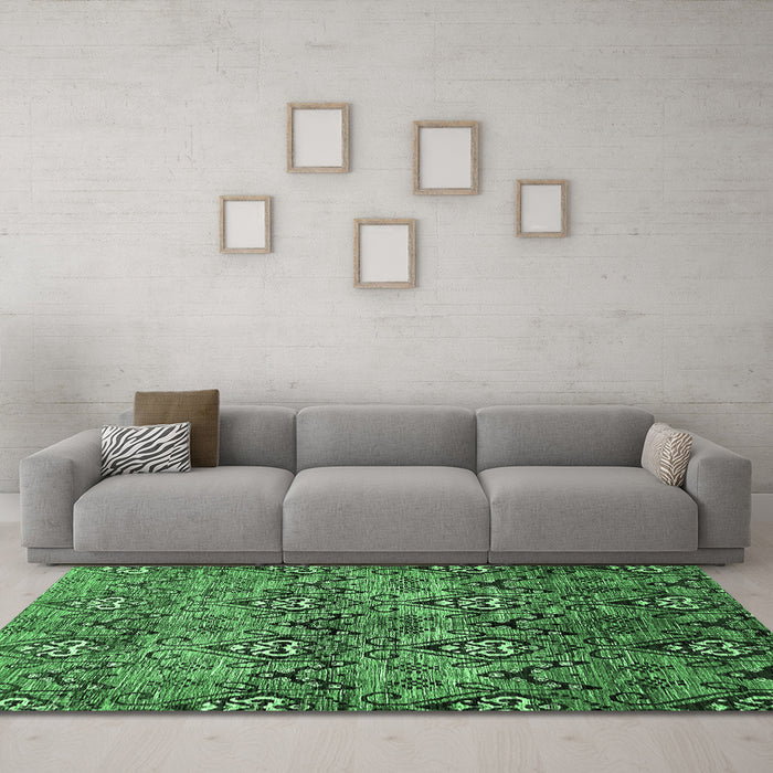 Machine Washable Abstract Emerald Green Modern Area Rugs in a Living Room,, wshabs428emgrn