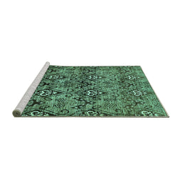 Sideview of Machine Washable Abstract Turquoise Modern Area Rugs, wshabs428turq