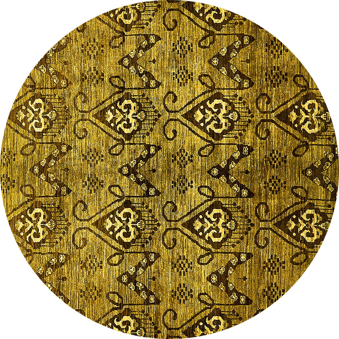 Round Machine Washable Abstract Yellow Modern Rug, wshabs428yw
