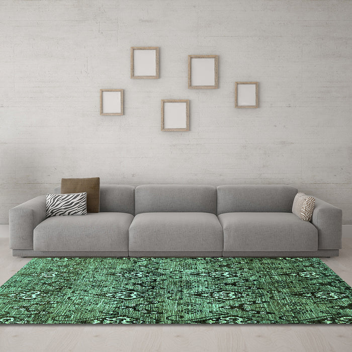 Machine Washable Abstract Turquoise Modern Area Rugs in a Living Room,, wshabs428turq
