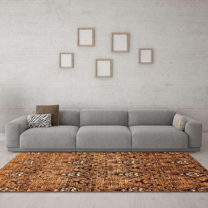 Machine Washable Abstract Orange Modern Area Rugs in a Living Room, wshabs428org