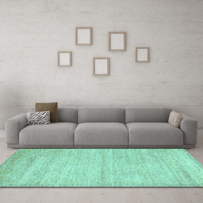 Machine Washable Solid Turquoise Modern Area Rugs in a Living Room,, wshabs4291turq