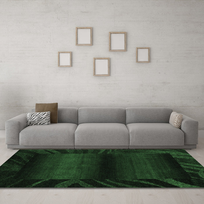 Machine Washable Abstract Emerald Green Modern Area Rugs in a Living Room,, wshabs4296emgrn