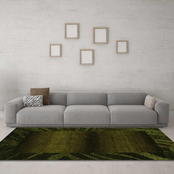 Machine Washable Abstract Green Modern Area Rugs in a Living Room,, wshabs4296grn
