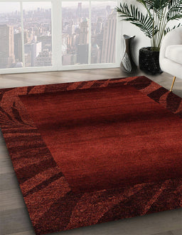 Machine Washable Abstract Saffron Red Rug in a Family Room, wshabs4296