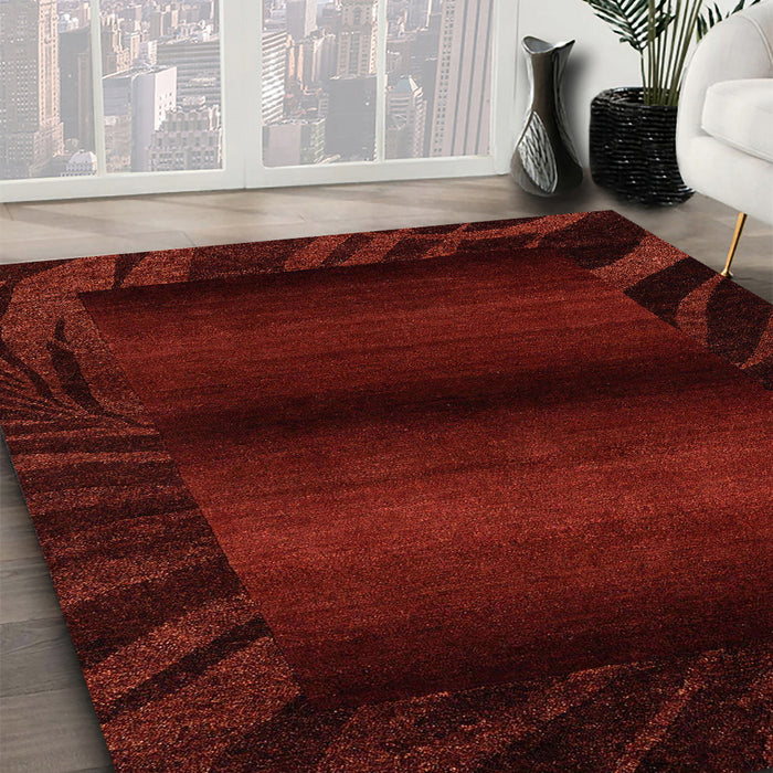 Machine Washable Abstract Saffron Red Rug in a Family Room, wshabs4296