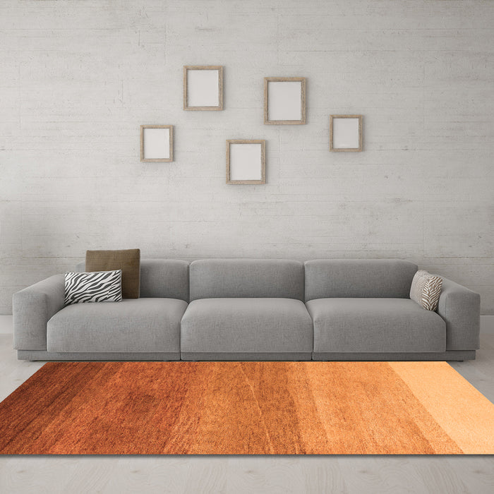 Machine Washable Abstract Orange Modern Area Rugs in a Living Room, wshabs4299org