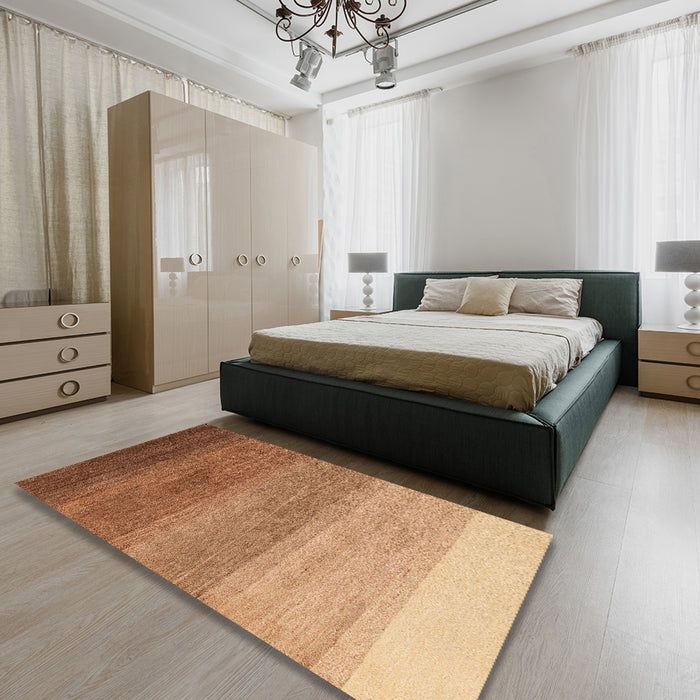 Abstract Yellow Orange Modern Rug in a Bedroom, abs4299