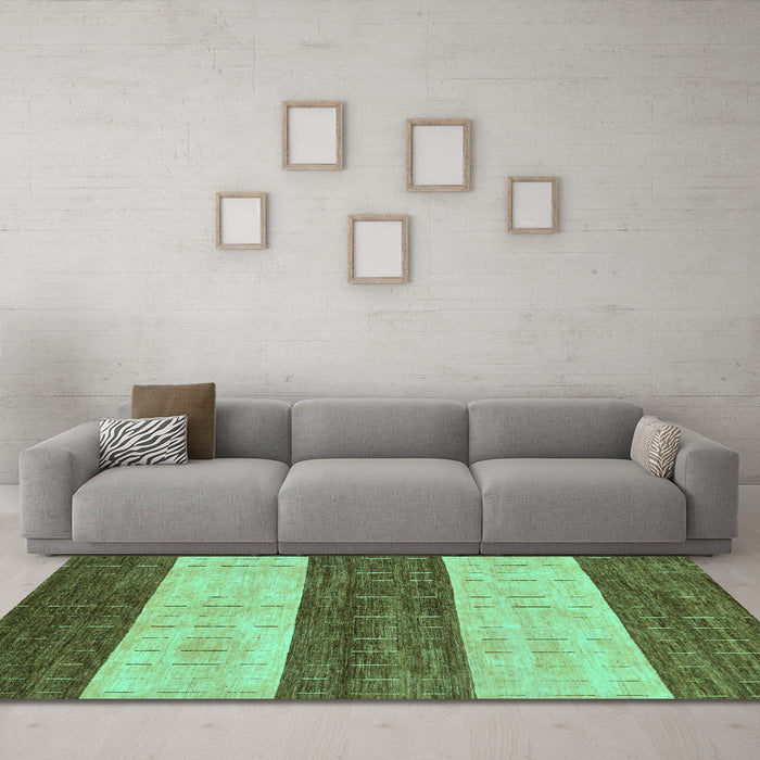 Machine Washable Abstract Turquoise Modern Area Rugs in a Living Room,, wshabs42turq