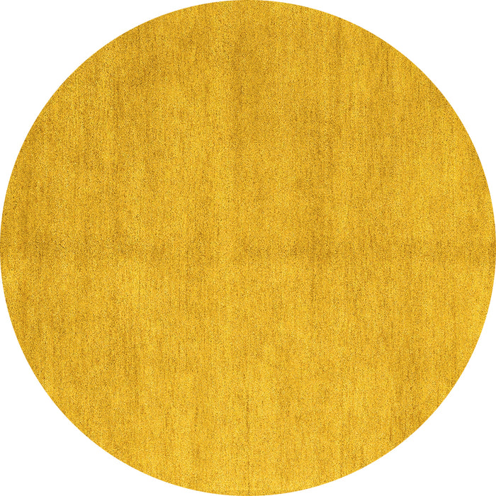 Round Machine Washable Solid Yellow Modern Rug, wshabs4301yw