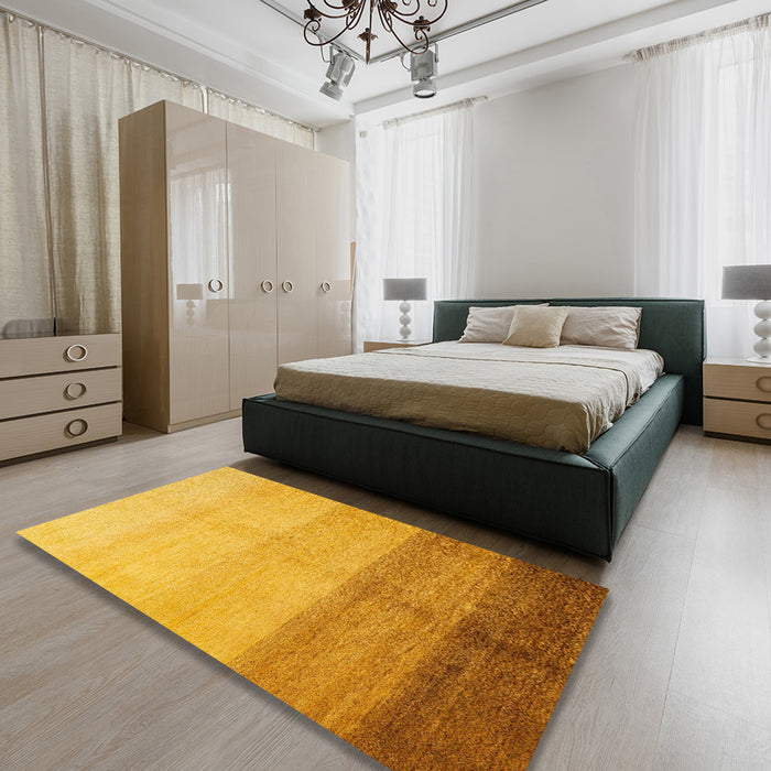 Abstract Deep Yellow Modern Rug in a Bedroom, abs4303