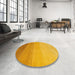 Round Machine Washable Abstract Deep Yellow Rug in a Office, wshabs4304