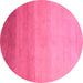 Round Machine Washable Abstract Pink Modern Rug, wshabs4304pnk