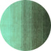 Round Abstract Turquoise Modern Rug, abs4305turq