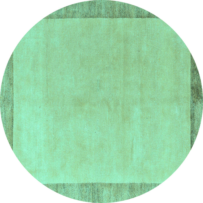 Round Machine Washable Solid Turquoise Modern Area Rugs, wshabs4306turq