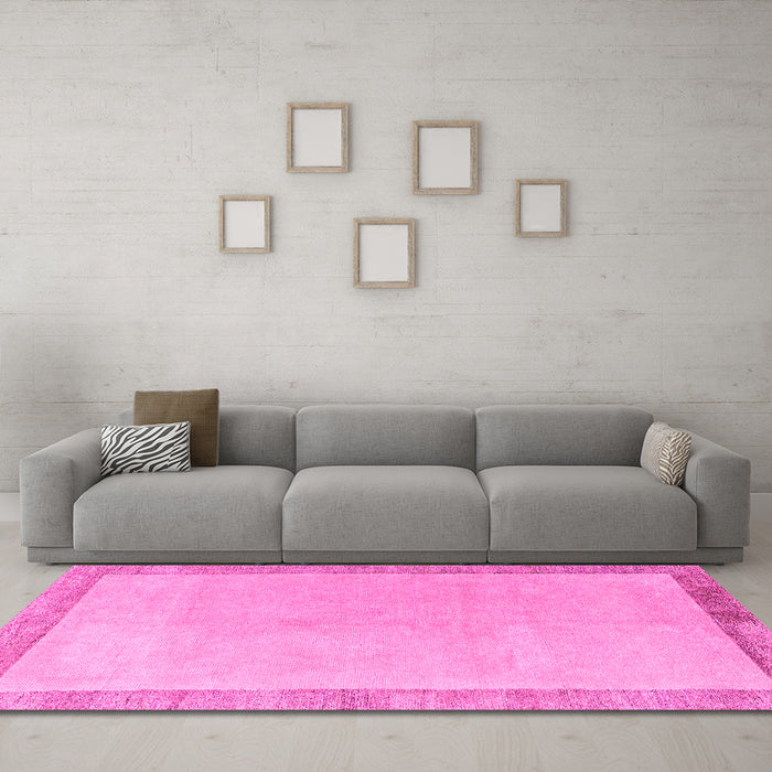 Machine Washable Solid Pink Modern Rug in a Living Room, wshabs4306pnk