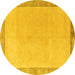 Round Machine Washable Solid Yellow Modern Rug, wshabs4306yw