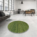 Round Machine Washable Abstract Green Rug in a Office, wshabs4307