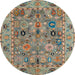 Round Abstract Olive Green Oriental Rug, abs4308