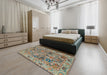 Abstract Olive Green Oriental Rug in a Bedroom, abs4308