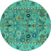 Round Oriental Turquoise Traditional Rug, abs4308turq