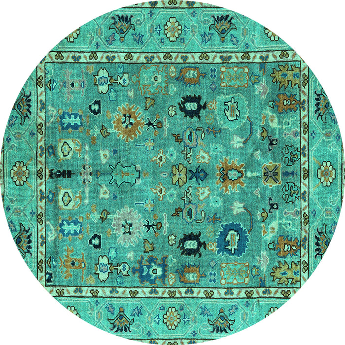 Round Machine Washable Oriental Turquoise Traditional Area Rugs, wshabs4308turq